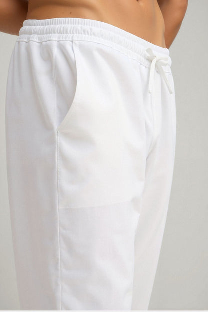 Pantalon à cordon de serrage en mélange de coton et de lin