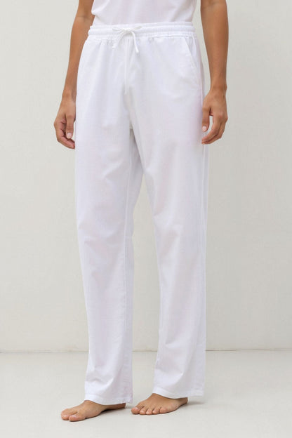 Pantalon à cordon de serrage en mélange de coton et de lin