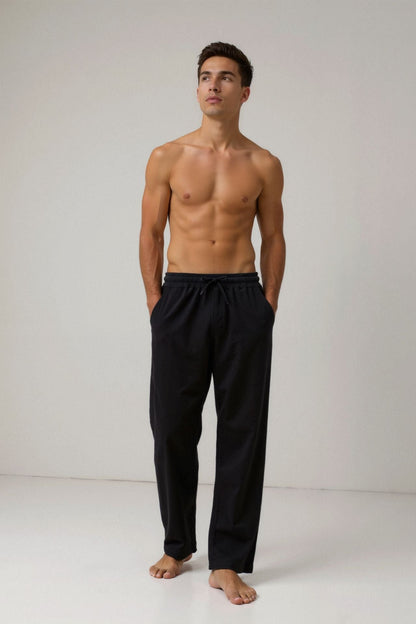 Pantalon à cordon de serrage en mélange de coton et de lin